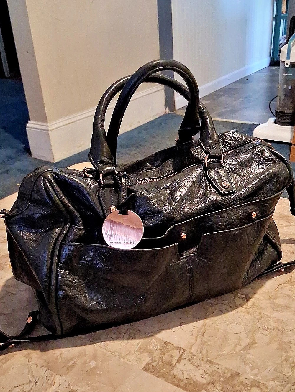 Hayden-Harnett Black Leather Travel Bag